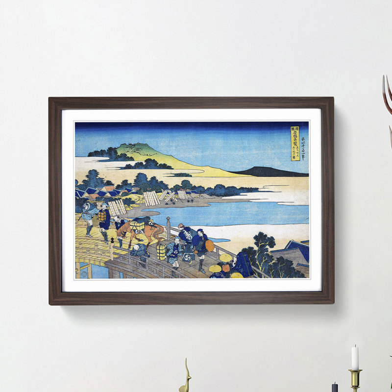 Fukui Bridge in Echizen Province by Katsushika Hokusai - Picture Frame Painting Print, 27cm H x 36cm W x 2cm D, Walnut Framed