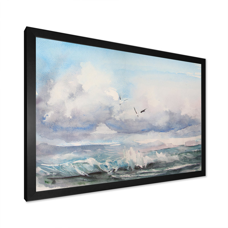 Paysage marin calme - reproduction sur toile, Cadre noir, H 8 po x l 12 po x P 1 po