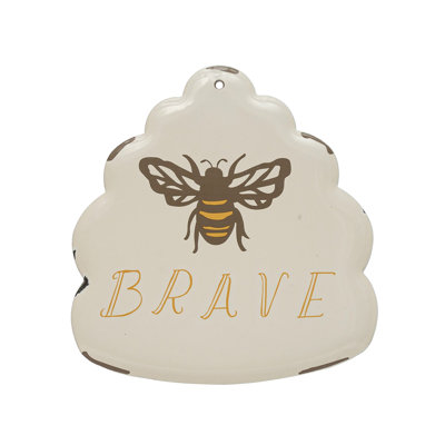 Enameled Metal Wall Decor with Bee "Brave"