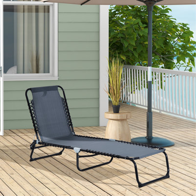 Chaise longue de piscine pliable grise - Chaise longue d'extérieur avec siège respirant, inclinable et pliante 4 positions