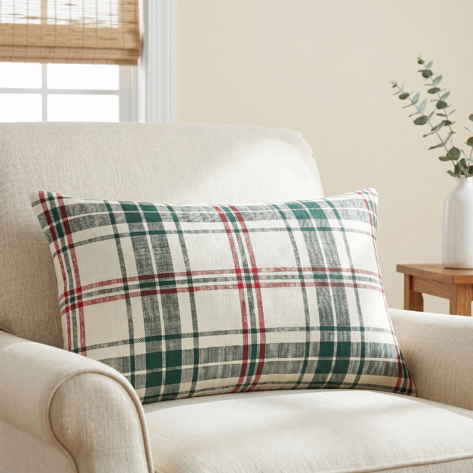Keta Plaid Cotton Lumbar Pillow Cover