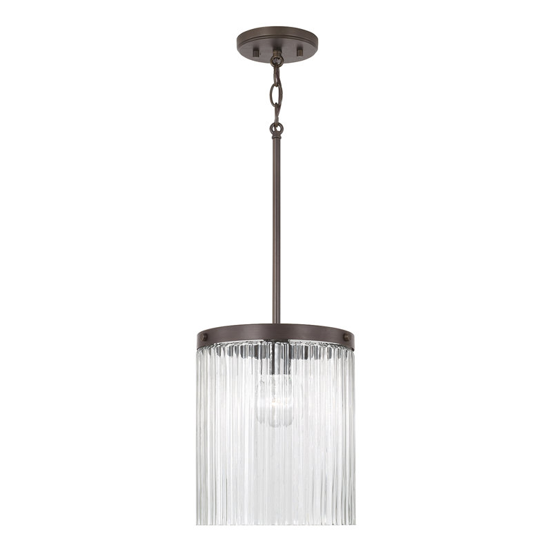 Luminaire suspendu 1 lumière l 11 po x H 16 po avec verre cannelé biseauté transparent, Bronze frotté à l'huile