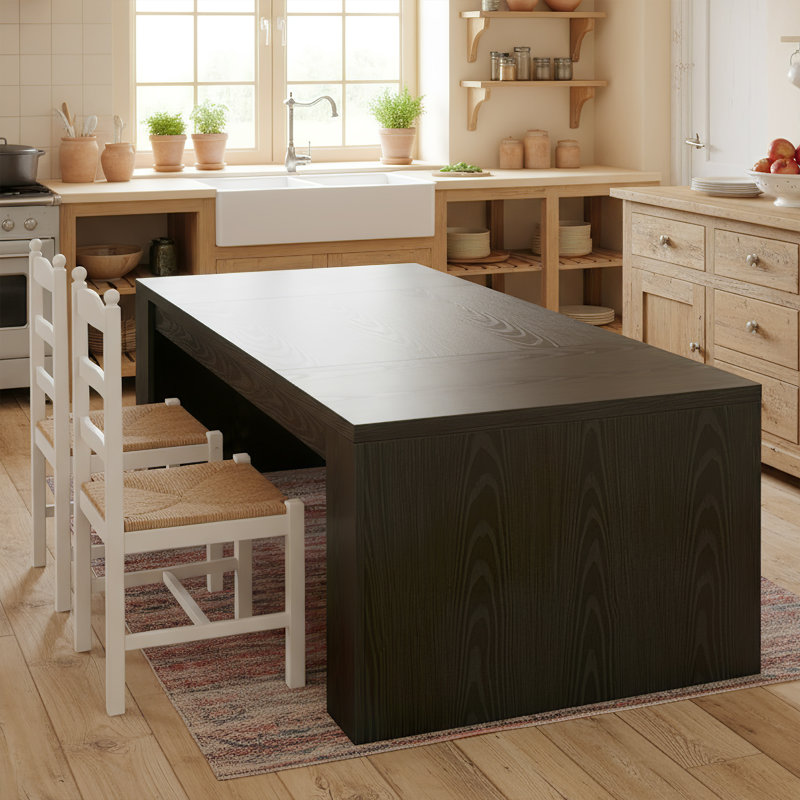 70.86'' Rectangular Farmhouse Dining Table for 6–8, Wood Grain Kitchen Table with Sturdy Frame, Black