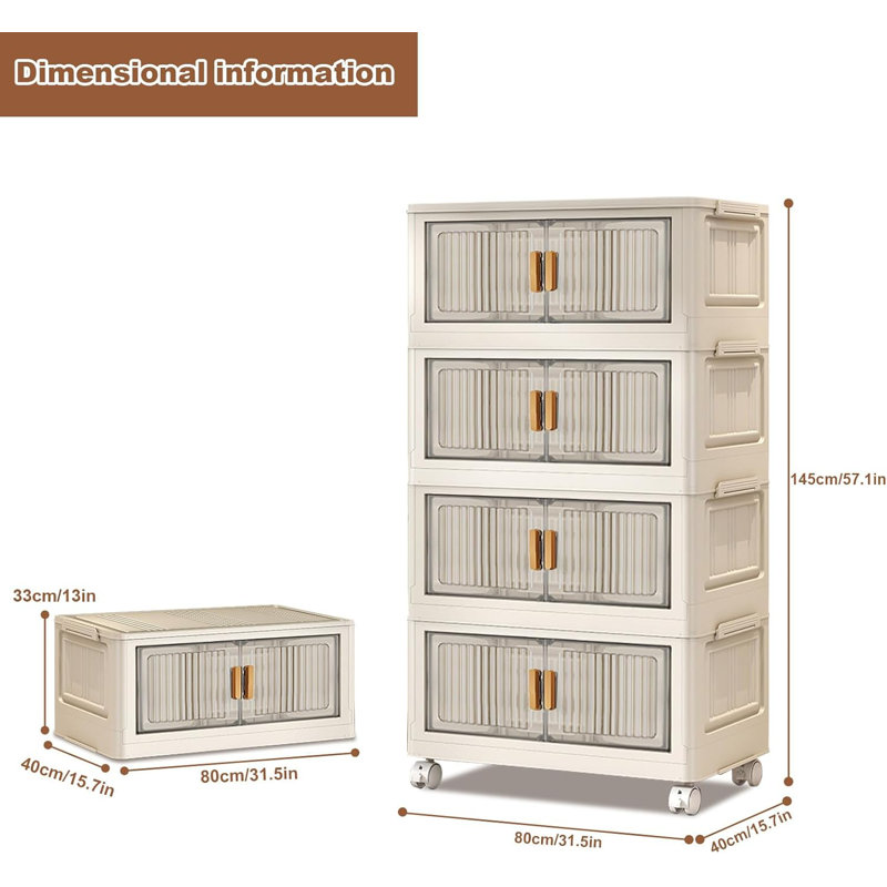 Bacs de rangement empilables à 4 niveaux, armoire de rangement pliable pliable, boîtes de rangement pliantes avec roues, armoire de rangement en plastique, organisateurs de placard et rangement pour salon, bureau, dortoir