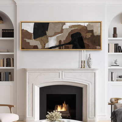 Faux Paint Brown Abstract Shapes Extra Large Framed Wall Art Oversized Canvas Print