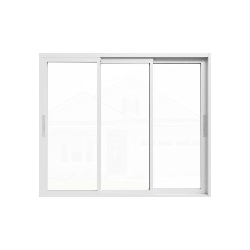 Porte de patio coulissante l 96 po x H 80 po à trois rails avec trousse de quincaillerie argentée, verre transparent