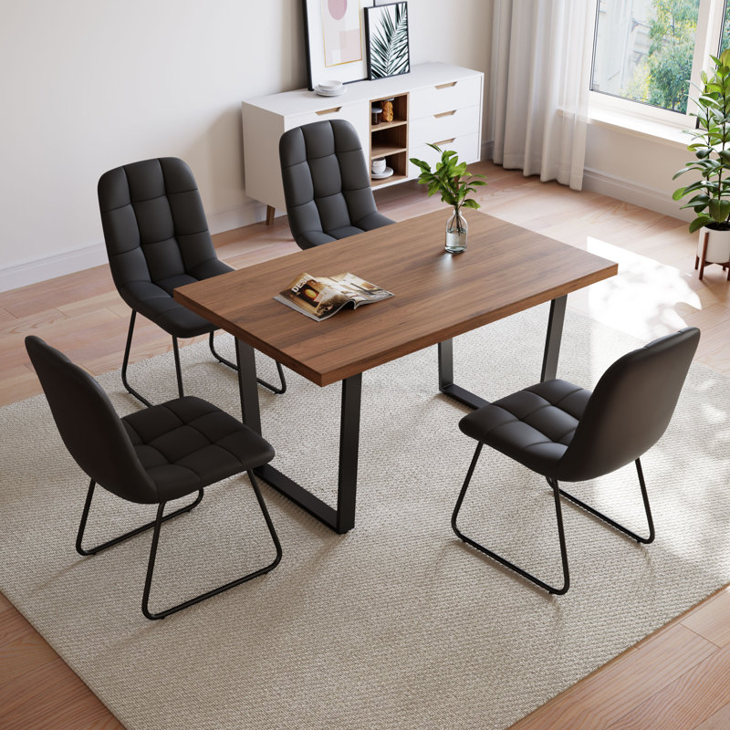 5-Piece Rectangular Dining Table Set With 4 Chairs For Dining Kitchen Room, Black
