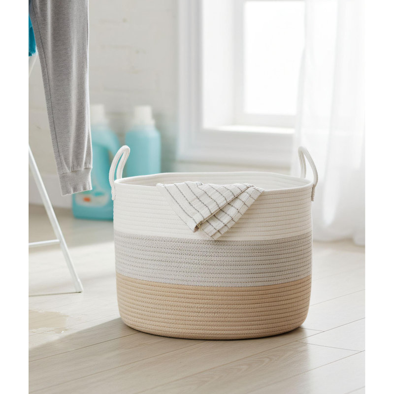Multifunctional Large Woven Storage Basket With Handle, Soft Round Shape, Suitable For Laundry, Toys, Blankets, And Cushions. A Must-Have For Every Home.