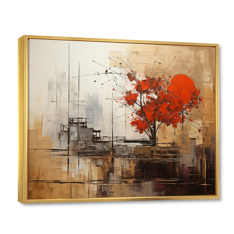 Collages d'automne I - Collages abstraits, impressions sur toile, Cadre flottant doré, H 30 po x l 40 po x P 1,5 po