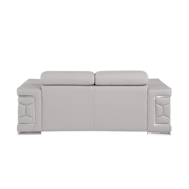 Charliee Genuine Leather Loveseat, Light Gray