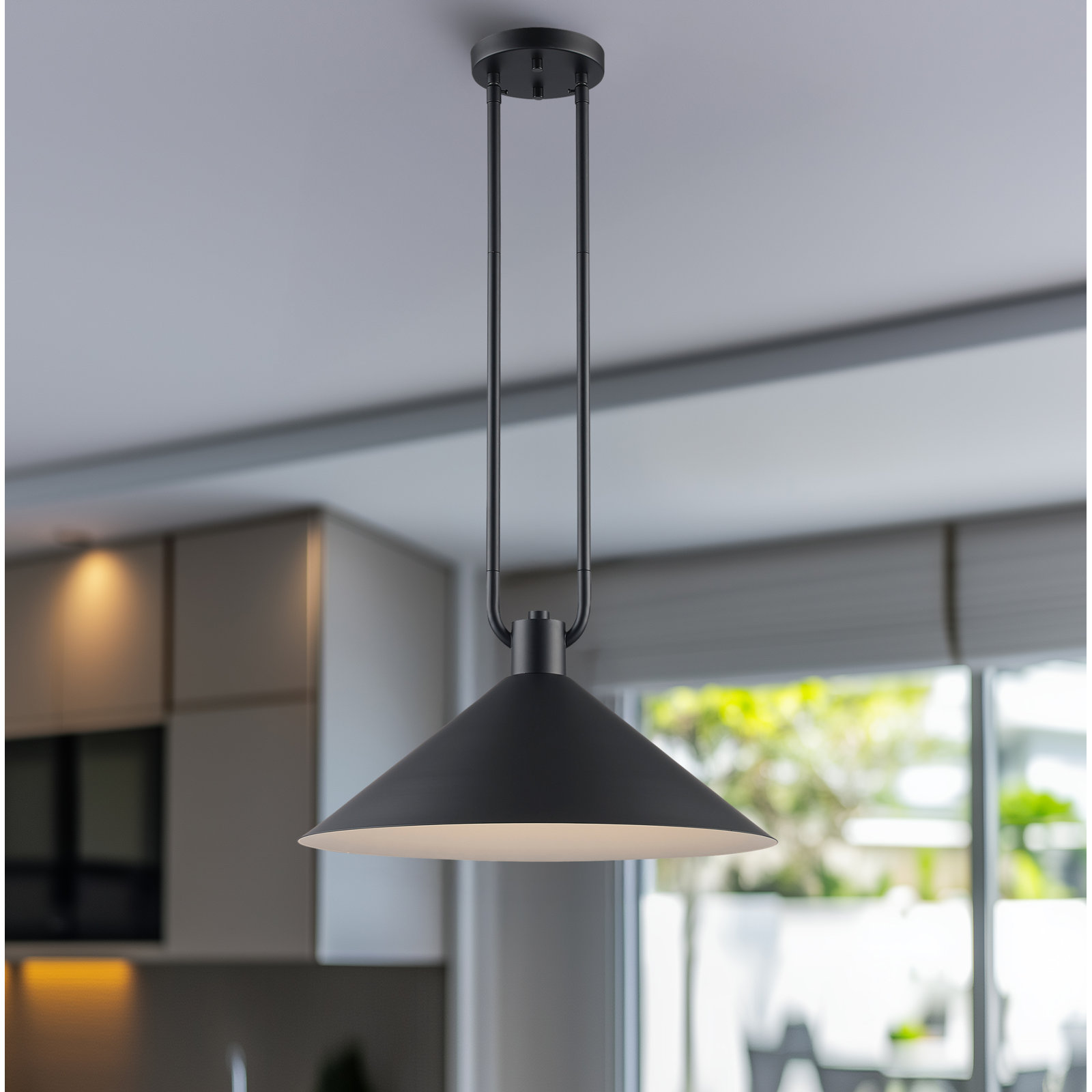Fayra 1 - Light Industrial Pendant, Black, 11.75" H x 17" W x 17" D