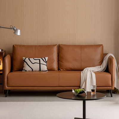 Canapé 78,74 po moderne brun minimaliste avec surfaces de contact en cuir fleur