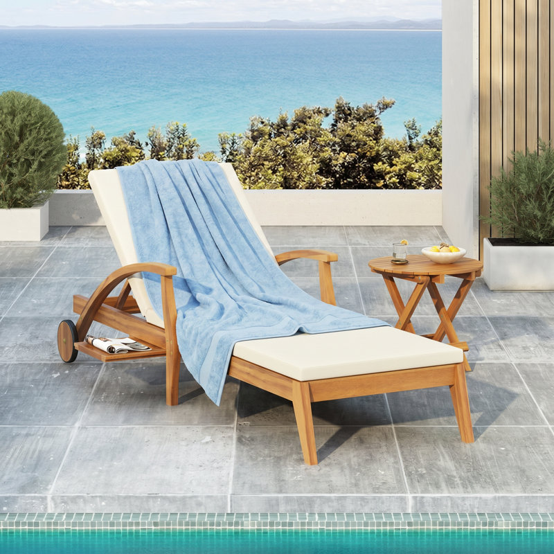 Christopher Knight Home 23" W x 79" D x 30.25" H Acacia Wood Wheeled Reclining Chaise Lounge