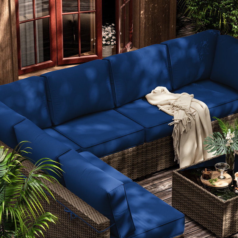 Cartert 14 Pcs Outdoor Cushion Cover Set For 4" Outdoor Cushions Patio Furniture Cushion Covers, Covers Only, Blue