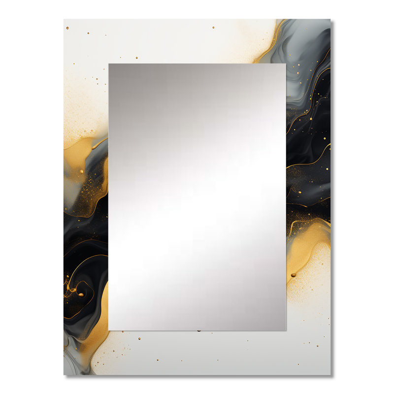 Gold And Black Marble Essence IV - Gold Modern Wall Mirror, 32" x 24"