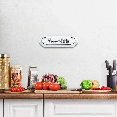 Alaric Farm To Table Metal Wall Sign, Farmhouse White & Black Kitchen Décor, 14"