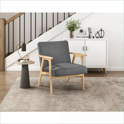Chaise d'appoint rembourrée gris anthracite moderne pour adultes, structure en bois d'hévéa massif, siège rembourré contemporain pour la chambre à coucher du salon