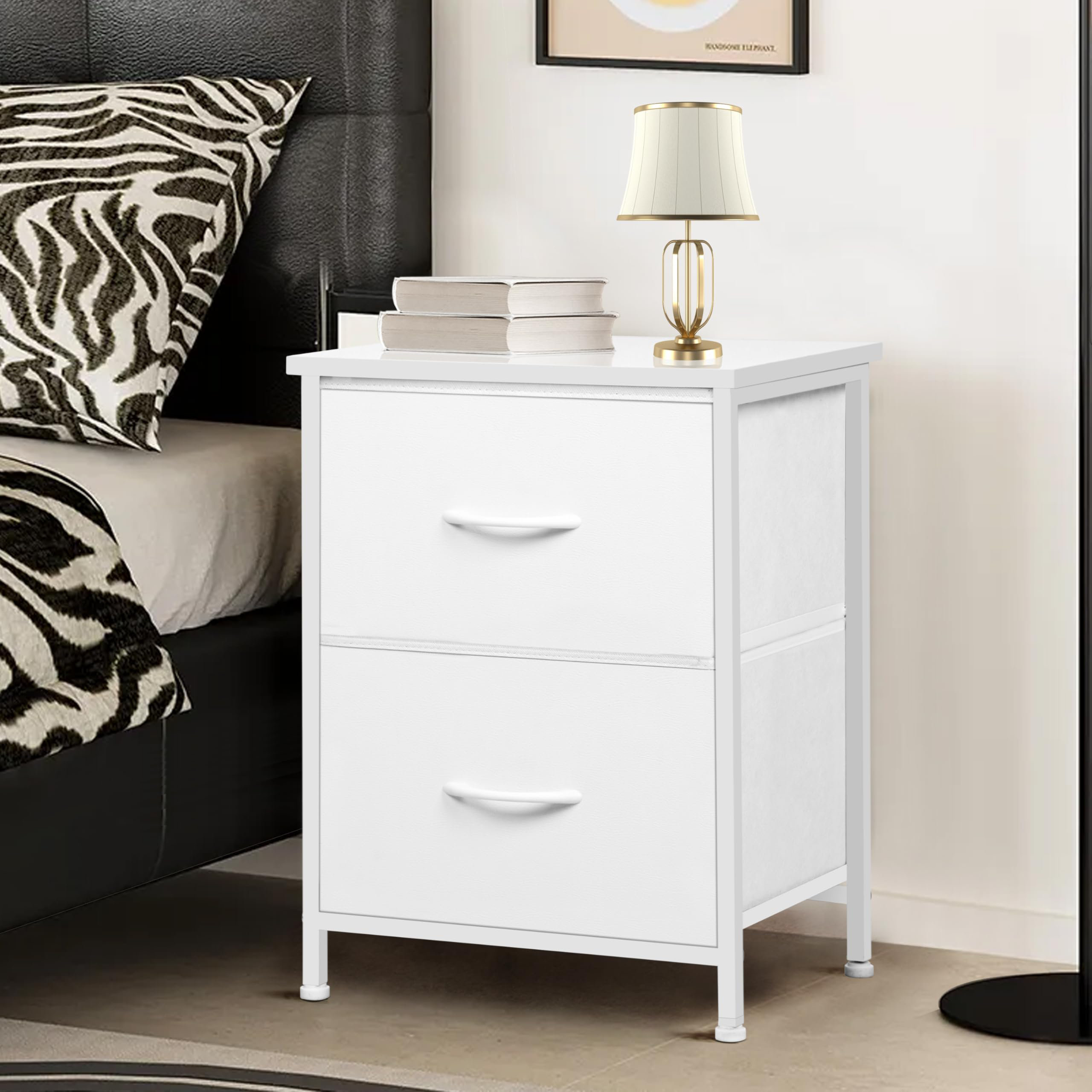 Ebern Designs White Nightstand, Bedside Table With Drawers