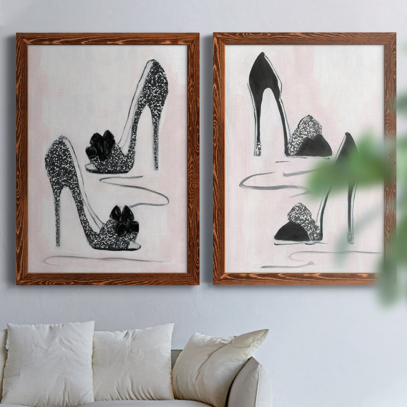 «Shoes That Dazzle I», ensemble de 2 peintures sur toile encadrées, H 37,5 po x l 55 po x P 1,5 po, Toile avec cadre érable