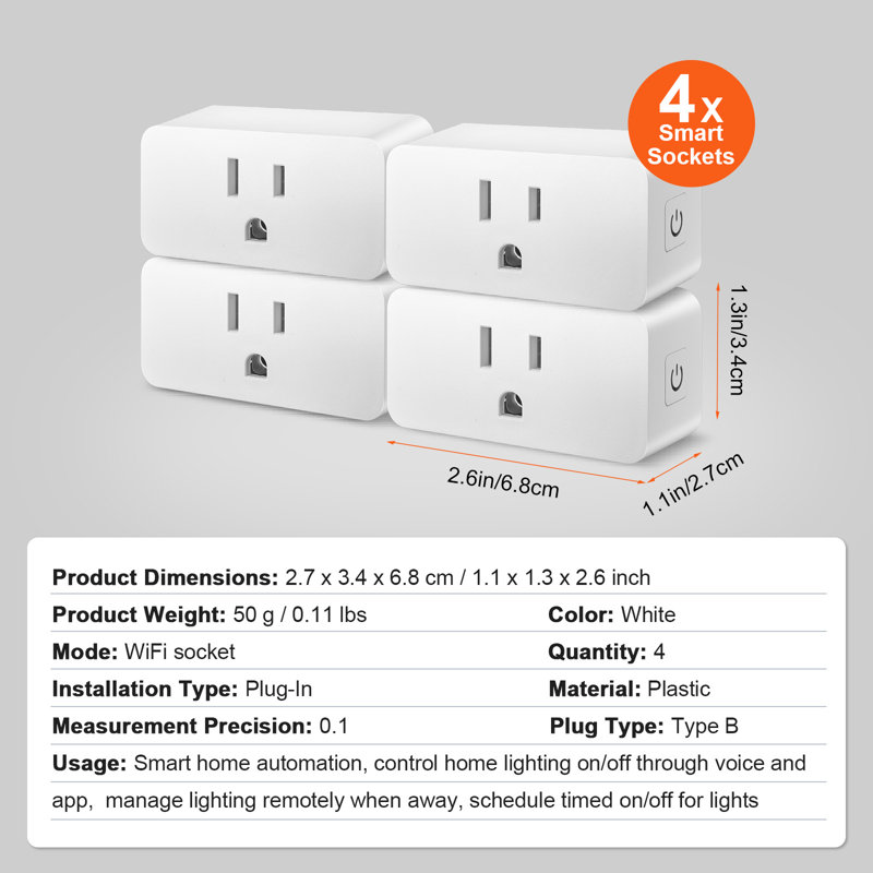 4 Pack Smart Plug, Voice Control Outlet, Remote & Scheduled