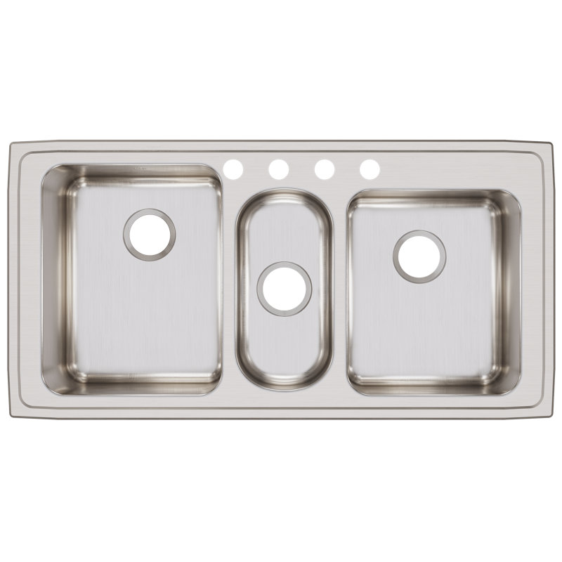 Évier de cuisine à triple cuve à montage sur plan L 43 po x l 22 po Lustertone, 4 trous