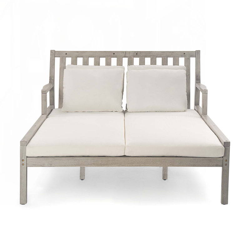 Chaise longue double en bois d'acacia avec coussins 51,6 po Sundrenched, Gris