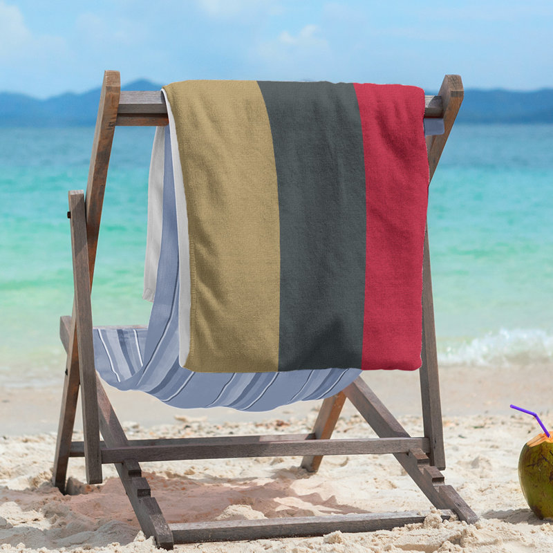 Lightweight Beach Towel, Microfiber, Gold/Steel Gray/Red