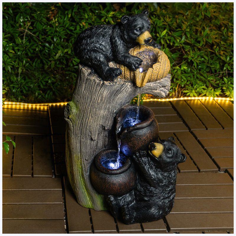 Bear Outdoor Water Fountain With LED Lights Cascading Fountains Outdoor For Patio Yard Balcony 23.62'' Garden Fountains Outdoor And Outdoor Water Fountain Decor