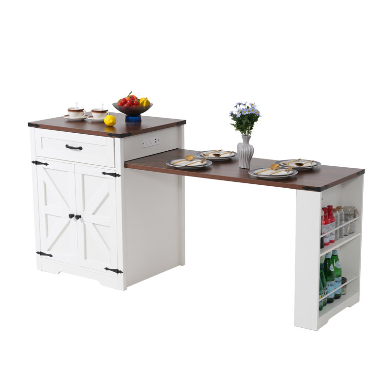 77.4” Kitchen Island With Extendable Dining Table For 4-6 Person