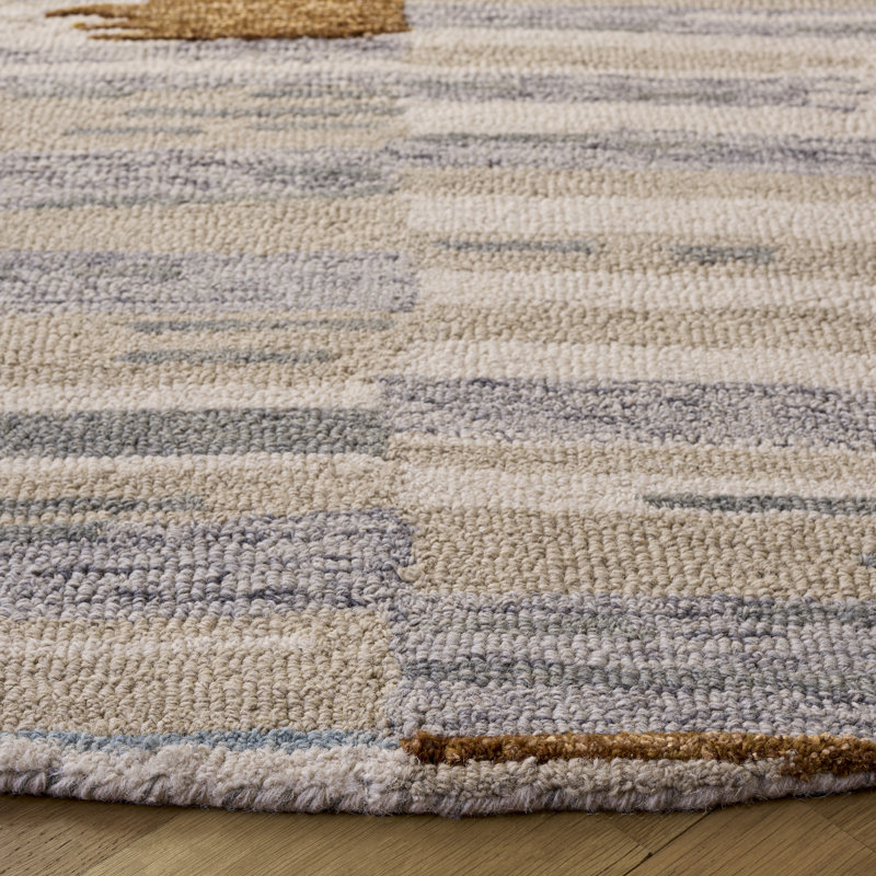 Kuljis Ebony Hand Tufted Wool/Cotton Abstract Rug in Ivory/Grey, Round 6'