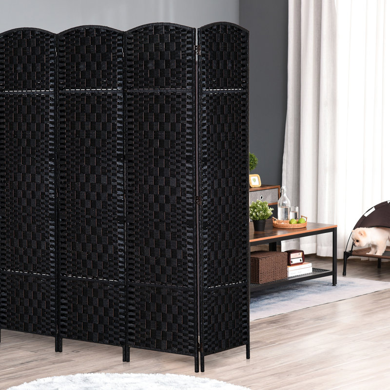Paravent en tissu noir à tissage noir. Élégant pour les salles de divertissement, 4 panneaux, une charnière pratique et un séparateur portatif de 6 pi de hauteur - noir. Partition des centres de soins ambulatoires, charnières, espace