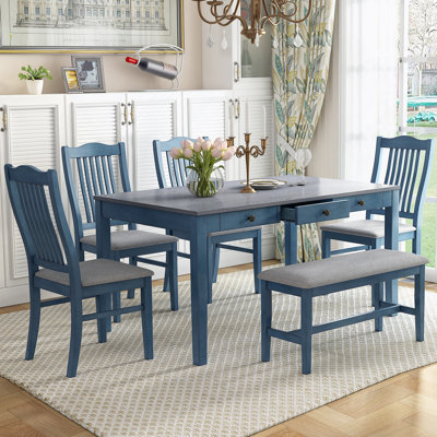 6-Piece Wood Dining Table Set, Kitchen Table Set with Drawer