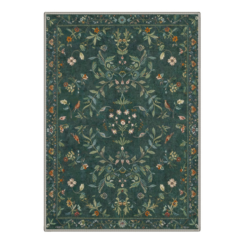 Tapis intérieur vert forêt lavable à la machine avec envers antidérapant Aasen, Rectangle 5 pi x 7 pi
