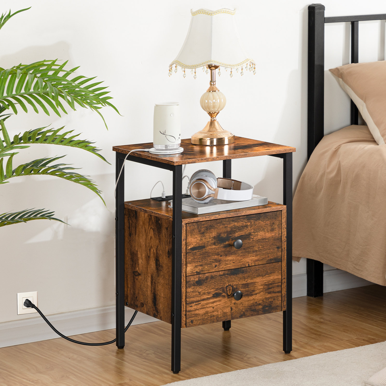 17 Stories Pake 2 Drawer 23.6" Tall Iron Nightstand with Storage and