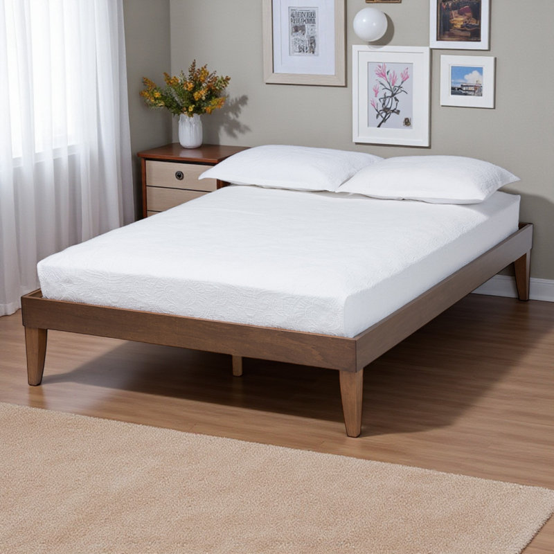 Rosey Queen Platform Bed Frame, Mid-Century Modern Style, Brown 14'' H X 61.49'' W X 81.45'' L, Queen