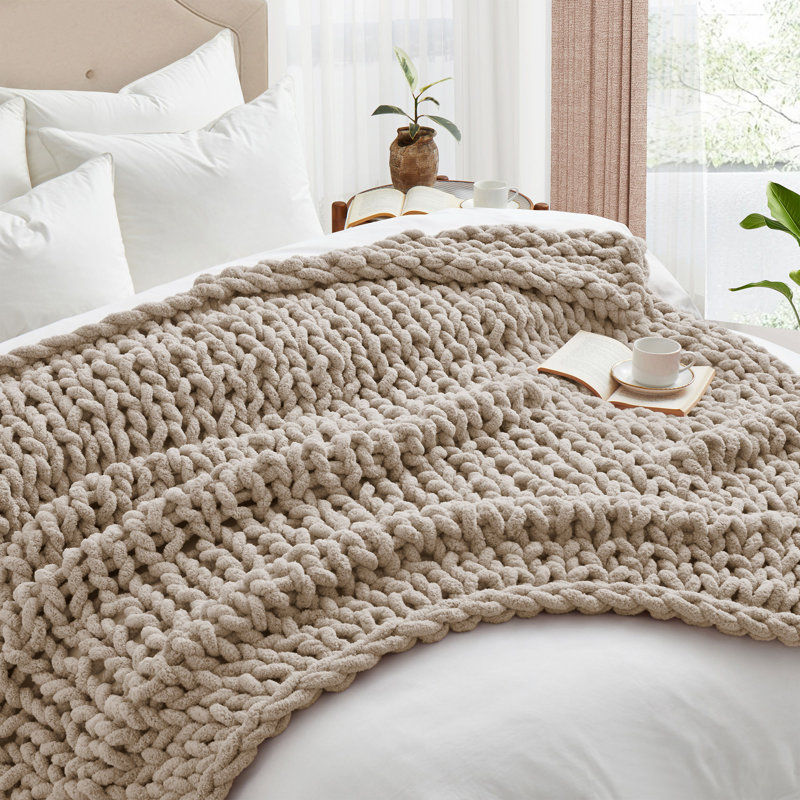 Jeté en laine Peace Nest Chunky Knit, Crème, crème