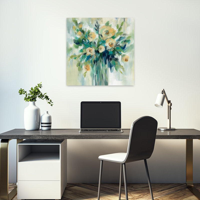 Vase contemporain de fleurs avec art abstrait beige, H 18 po x l 18 po