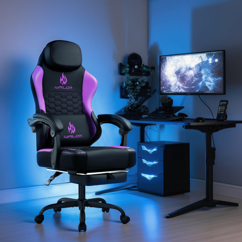 Massage Video Game Chair With Pocket Spring Cushion, High Back Ergonomic Computer Chair With Footrest For Adults, Racing Style Computer Chair With Headrest And Lumbar Support