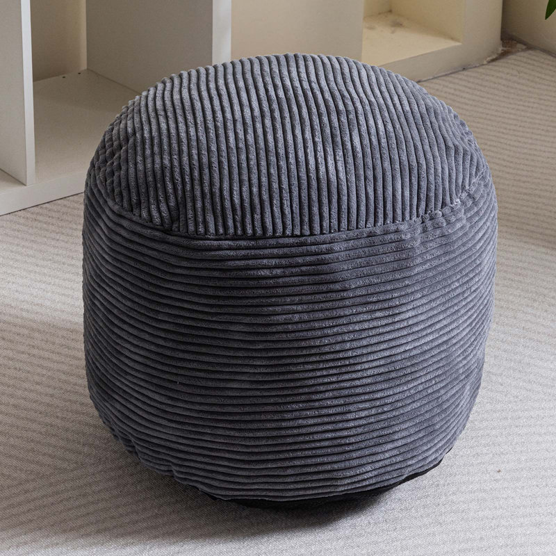Pouf rond en velours côtelé, Velours côtelé gris, 20"