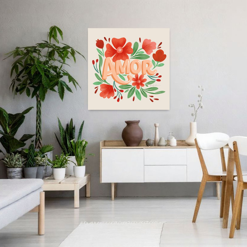 Amor, art floral contemporain romantique, H 36 po x l 36 po