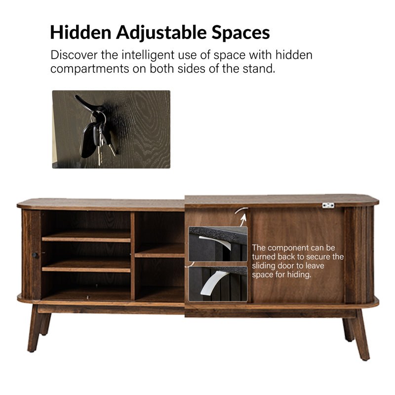 Justain Modern 59''W  TV Stand with Hidden Space and Solid Wood Legs, Walnut