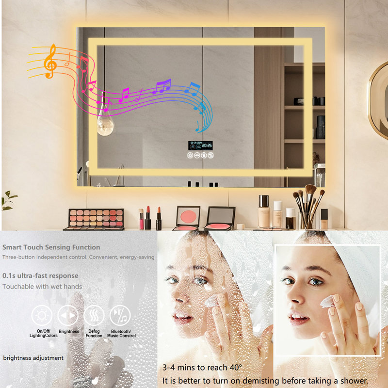 Rectangle Bluetooth Led Mirror, 80 cm H x 60 cm W