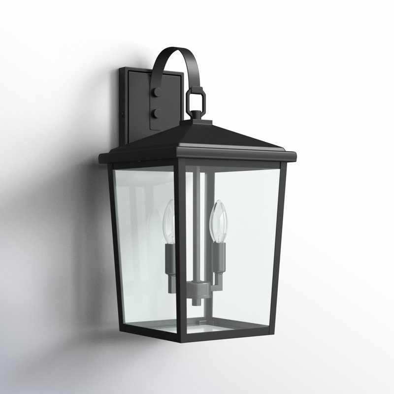 Applique murale d'extérieur haut 18 po 2 lumières Messerly, Noir thermolaqué
