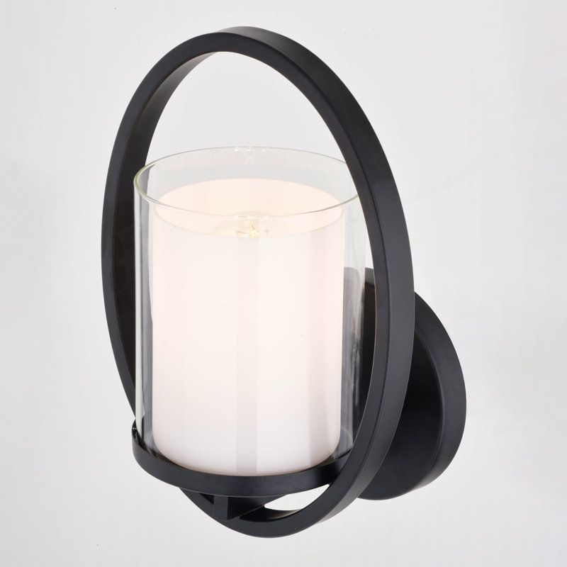 Renelso 1 Light Black Transitional Wall Sconce White Glass