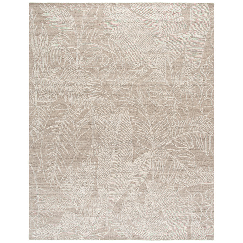 Tapis floral ivoire / beige en laine / coton touffeté à la main Ballari, Rectangle 8 pi x 10 pi