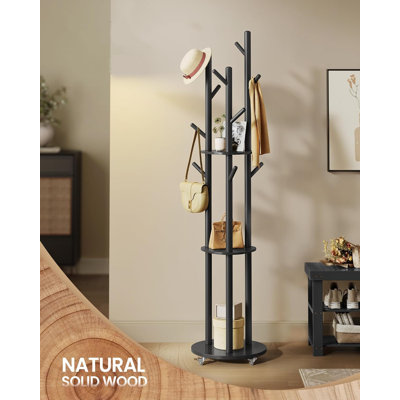 Freestanding Coat Rack Stand, Coat Tree With 11 Hooks, 3 Shelves, 4 Removable Wheels, For Hallway, Bedroom, Living Room