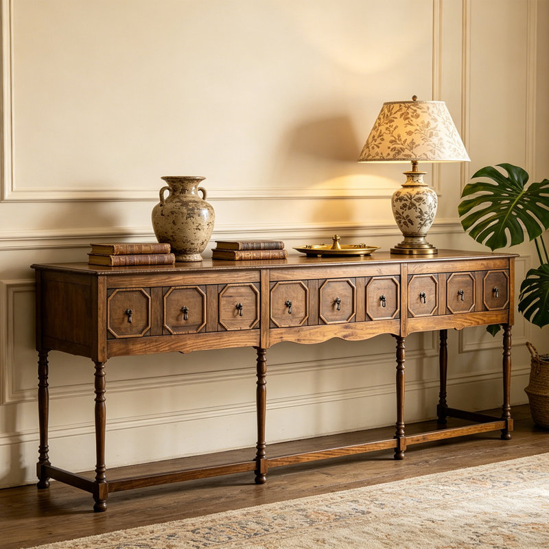 Console à trois tiroirs French Vintage, H 37,4 po x l 78,7 po x P 15,7 po