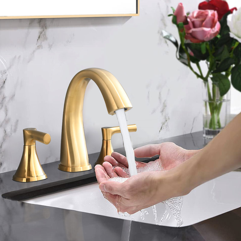 Robinet pour salle de bain surdimensionné en or brossé - 2 poignées 3 trous avec drain sécurisé et Scratch - poignée de robinet de lavabo pour salle de bain, Scratch