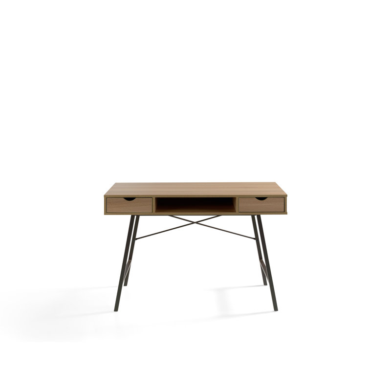 Anastasia Metal Base Writing Desk, Walnut/Dark Brown