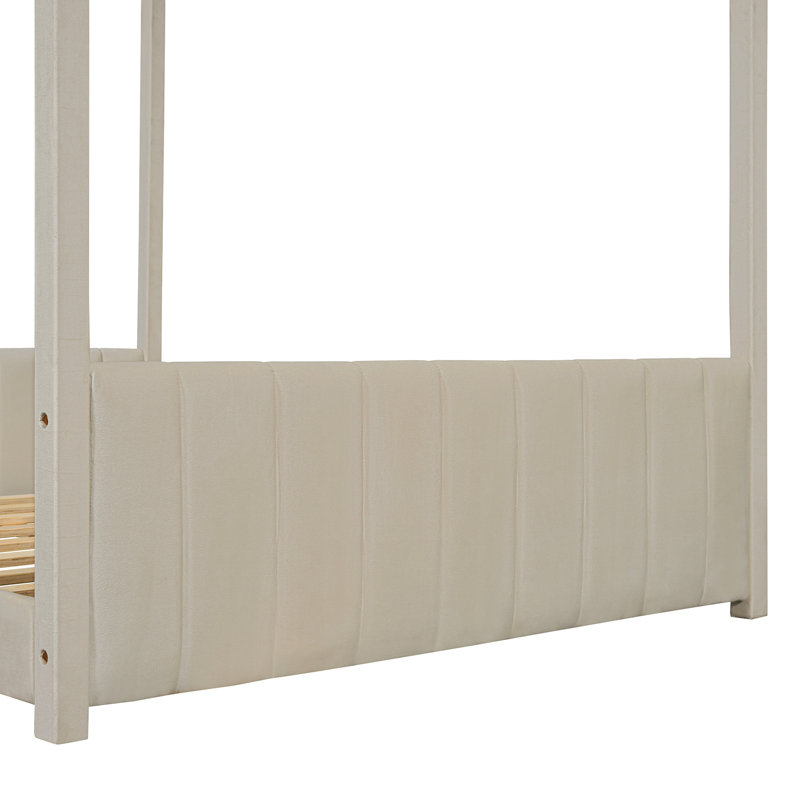 Velvet House Bed Wood Bed, Beige, Full